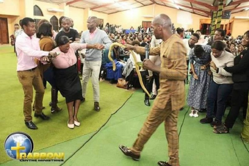Pastor usa cobra durante culto y suscita desaprobacion  - Pastor usa cobra durante culto y suscita desaprobación